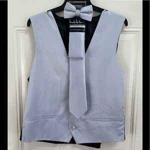 New formal vest, tie, pocket square and bow tie set.